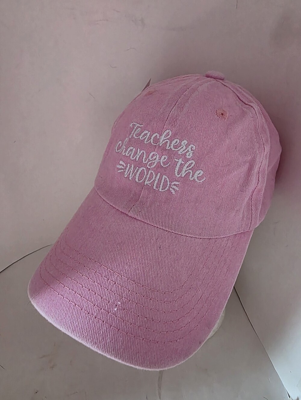 Pink "Teachers Change The World" Baseball Cap Embroidered Adjustable Strap NWT